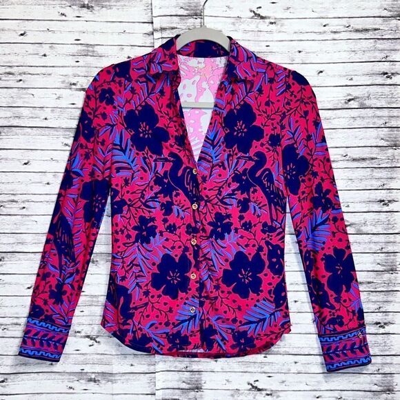 Lilly Pulitzer Marlena UPF 50+ Button Down Heron My Own Engineered - Picture 12 of 13